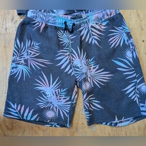 Zoo York Men’s Charcoal Athletic Shorts with Pastel Blue & Pink Tropical Print